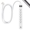 GE 6-Outlet Power Strip with USB, 1 USB-A & 1 USB-C, Outlet Extender, 6 Ft Braided Extension Cord, Flat Plug, Charging Station, White, 82594 view 2