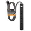GE 6-Outlet Power Strip with USB, 1 USB-A, 1 USB-C, Outlet Extender, 6 Ft Braided Extension Cord, Flat Plug, Charging Station, Black, 82595 view 1