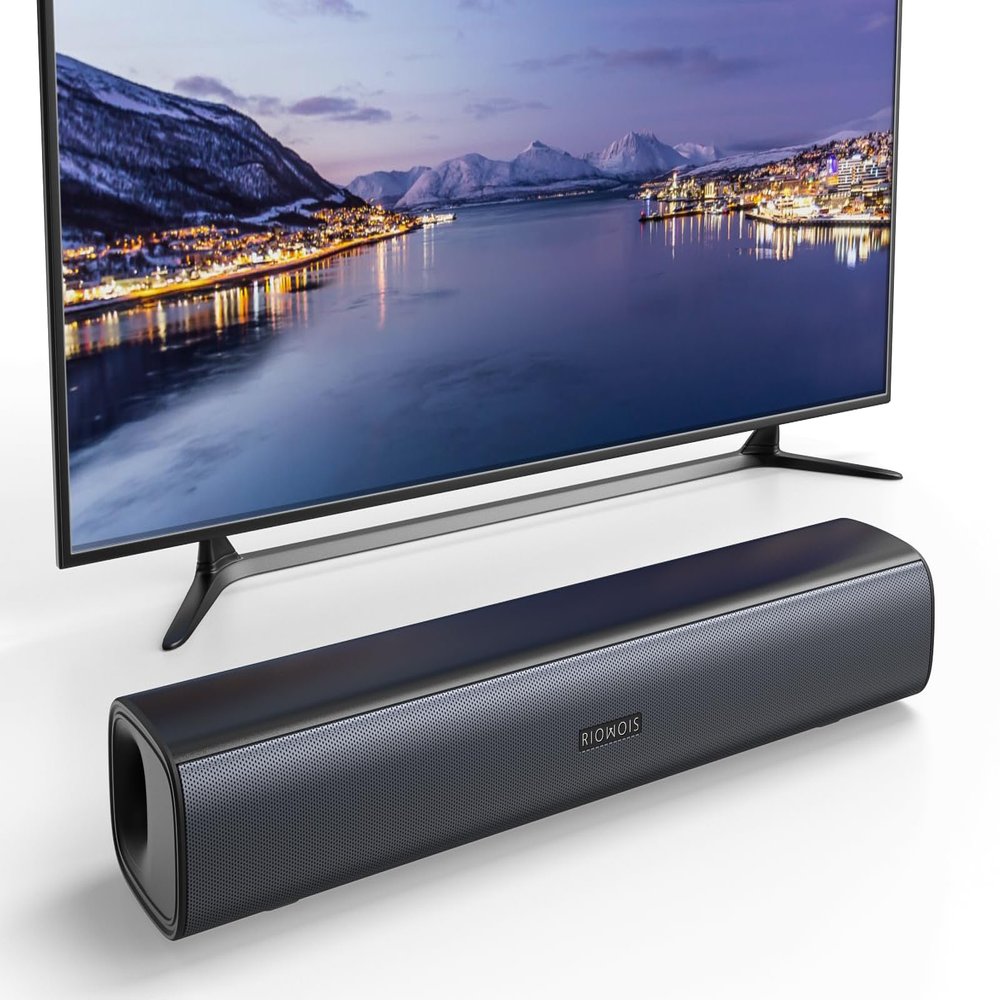 RIOWOIS Sound Bar for Smart TV, Soundbar for TV with Bass Reflector and Easy Set up, Home Audio Surround Sound System for TV PC Projector, Wall Mountable