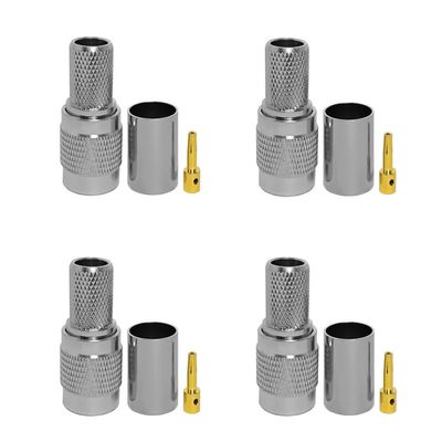 BJDZ 50Ohm 4 Pcs Radio Coaxial Connector RP TNC Male Straight Crimp Mounting with LMR400 RG8 RG213 RG214 Coax Cable for 4G/5G Antenna System, Signal Transmission, Communication Device.