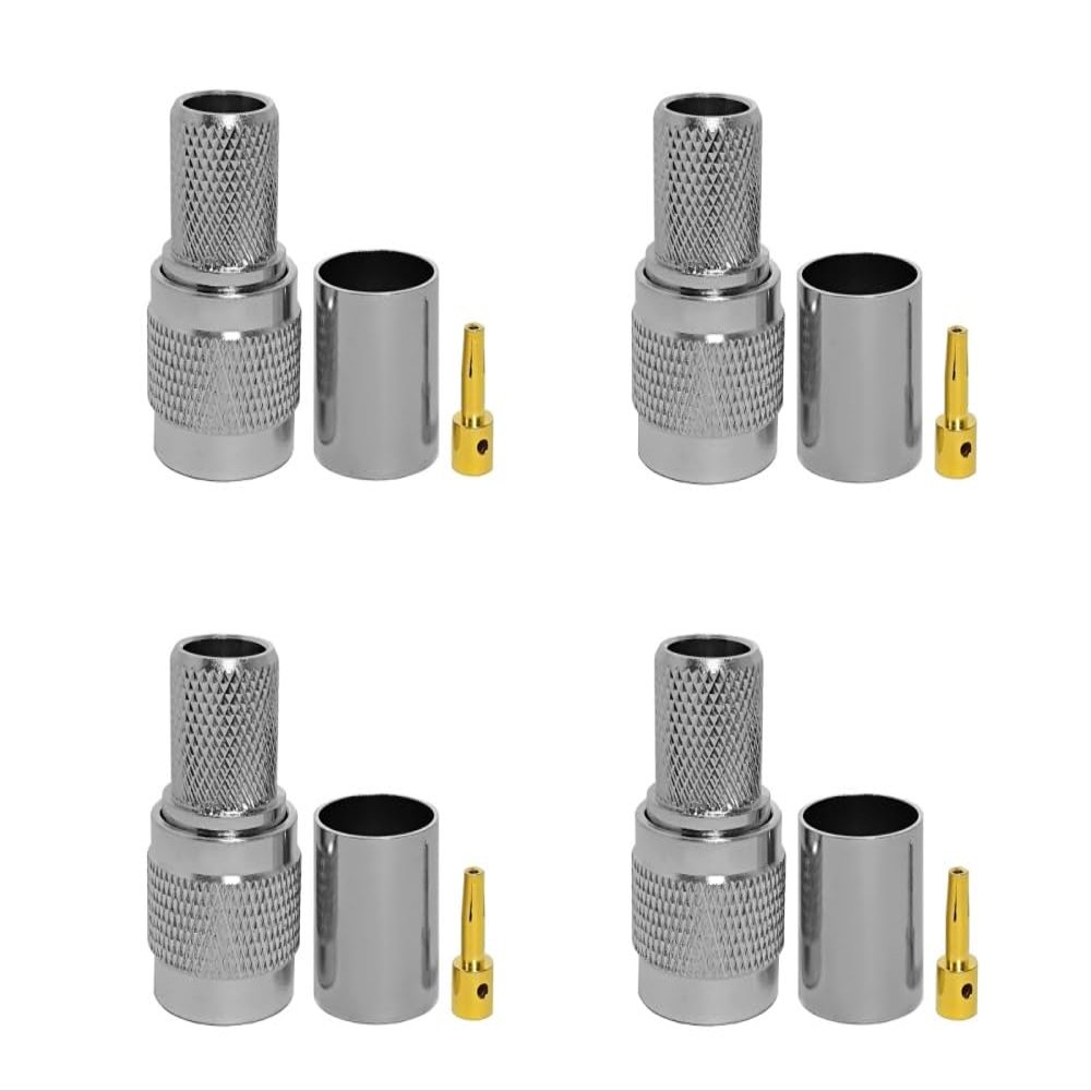 BJDZ 50Ohm 4 Pcs Radio Coaxial Connector RP TNC Male Straight Crimp Mounting with LMR400 RG8 RG213 RG214 Coax Cable for 4G/5G Antenna System, Signal Transmission, Communication Device.