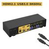 CKLau 2 Port HDMI KVM Switch 2 Monitors 8K@60Hz 4K@144Hz with Cables Supports Emulation EDID, Hotkey Switching, 5.1 Digital Fiber Optical and 7.1 Surround Sound Audio Output view 2
