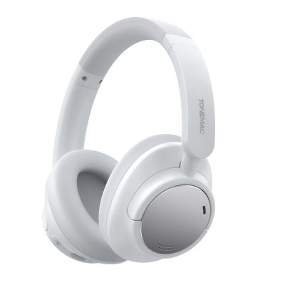 TONEMAC H7Pro Bluetooth Headphones with -45dB Hybrid Active Noise Cancelling, 80H Playtime Wireless Over-Ear Headphones, Immersive Deep Bass Stereo, 4-Mic ENC Clear Calls, Personalized Comfort, White