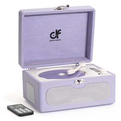 Rechargeable CD Player with Upgraded Speakers Bluetooth Transmitter USB Input Purple Leather Music Box for Home Decor
