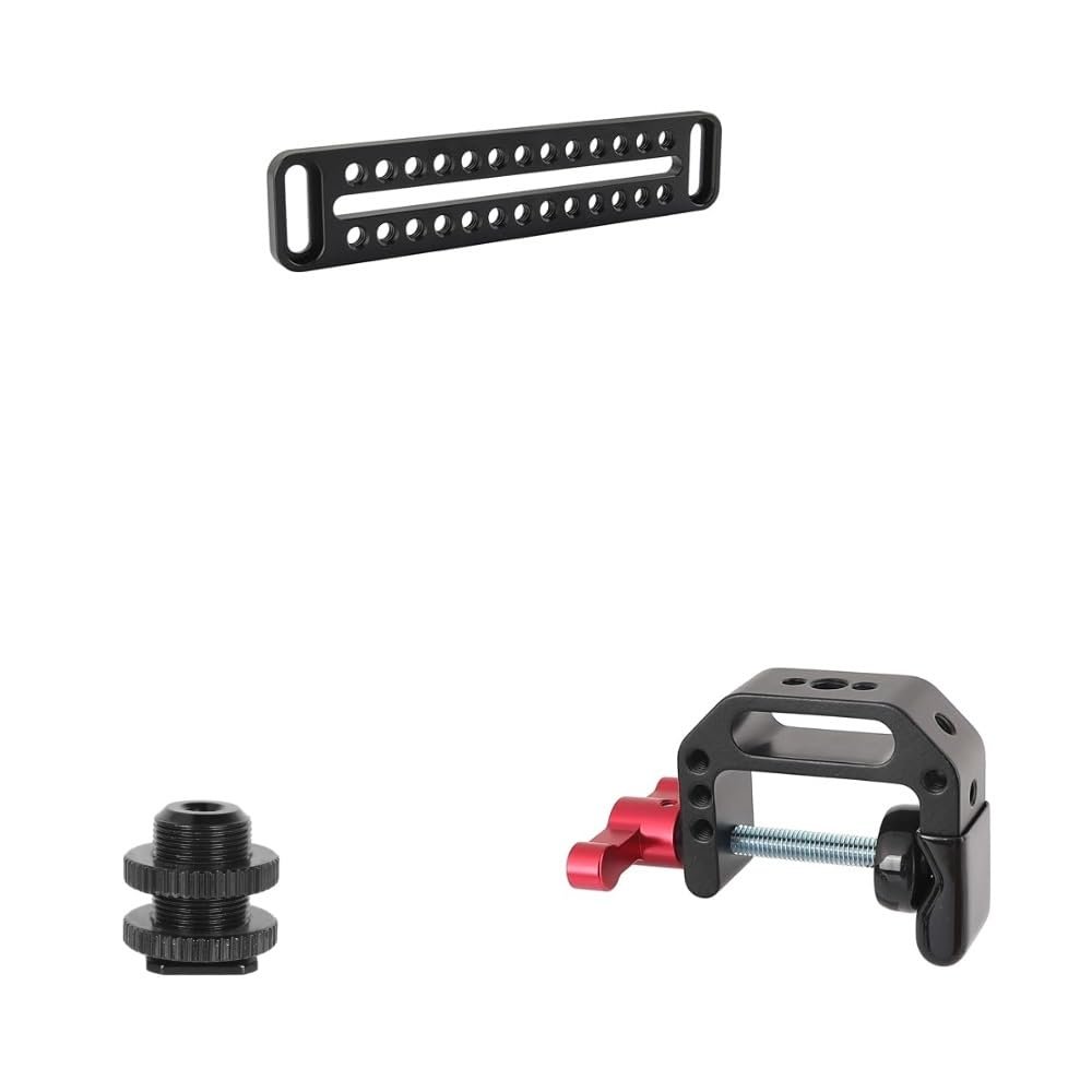 CAMVATE Long Cheese Plate + 5/8"-27 Male Threaded Cold Shoe Adapter + C-Clamp