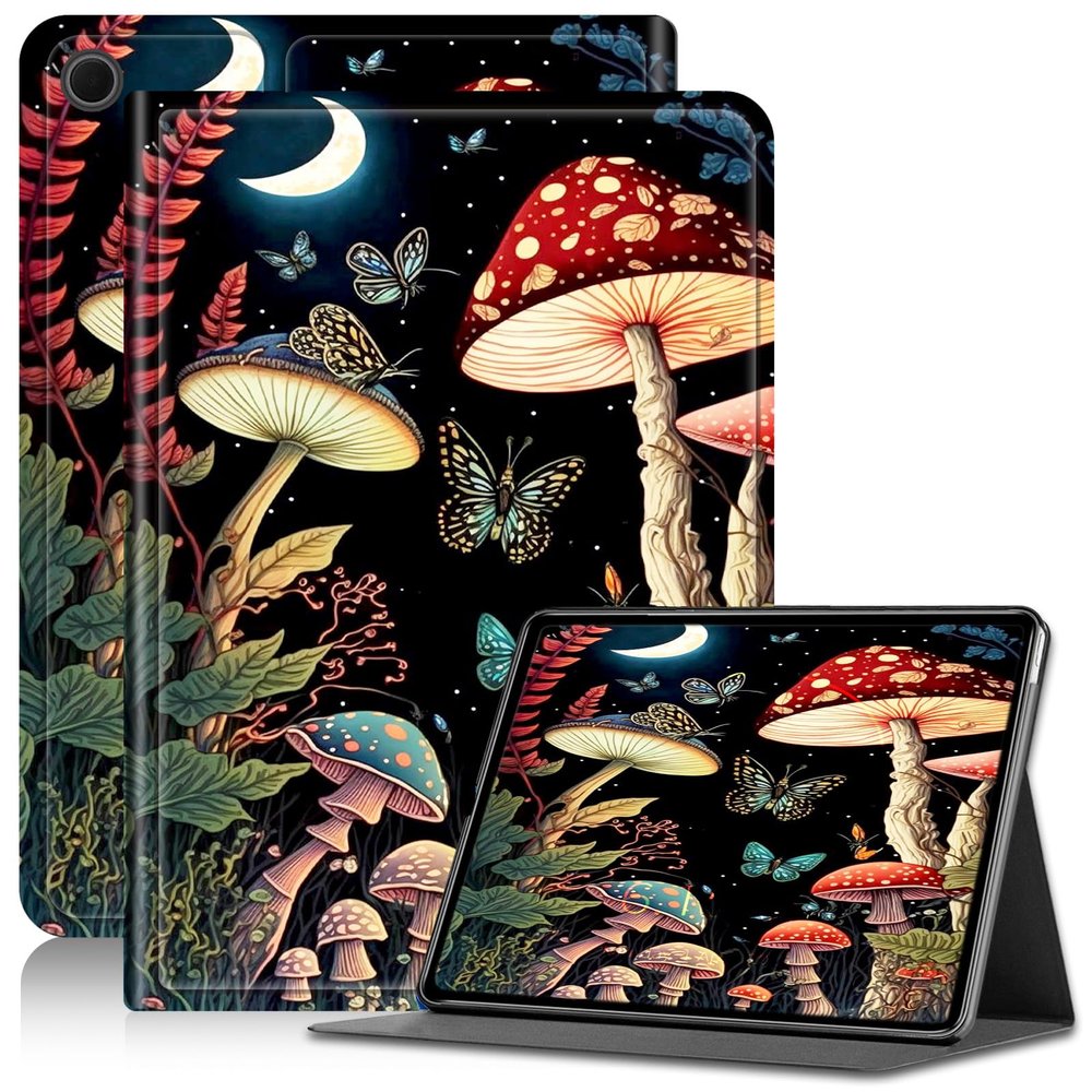 AIRWEE Case for Samsung Galaxy Tab A9 8.7 Inch 2023, Adjustable Stand Galaxy Tab A9 Case, PU Leather Cover with Auto Sleep/Wake Case for Galaxy Tablet A9 8.7 Inch (SM-X110/X115/X117), Moon Mushroom