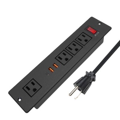 20W USB C Recessed Power Strip, Fast Charge Flush Mount Furniture Outlets,Built in Mountable Power Plug for Desk Tabletop Cabinet Drawer Nightstand Black