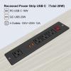 20W USB C Recessed Power Strip, Fast Charge Flush Mount Furniture Outlets,Built in Mountable Power Plug for Desk Tabletop Cabinet Drawer Nightstand Black view 3