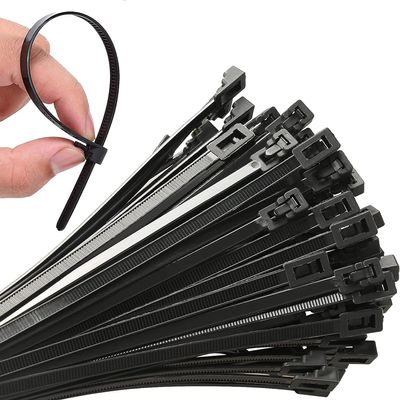 100Pcs 20Inch Heavy Duty Industrial Zip Toes Releasable Black Cable Ties Nylon Adjustable Tie wrap Reusable Zip Toes Tie Straps For Garden Plant Secure Vine Home Office Use