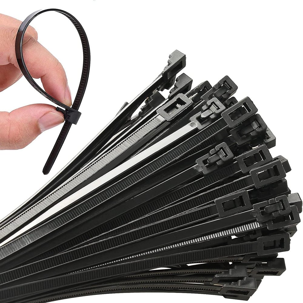100Pcs 20Inch Heavy Duty Industrial Zip Toes Releasable Black Cable Ties Nylon Adjustable Tie wrap Reusable Zip Toes Tie Straps For Garden Plant Secure Vine Home Office Use
