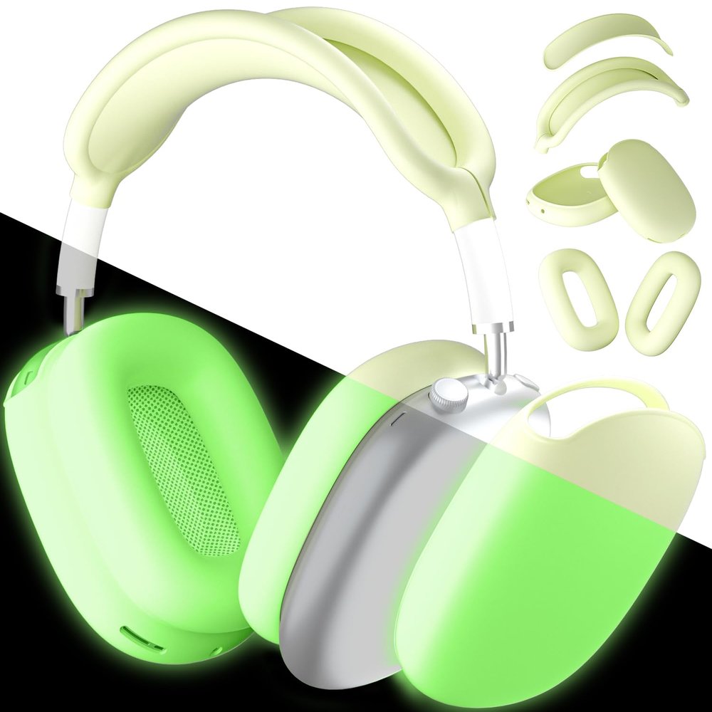 ATUAT for AirPods Max Headphones Case, Protective Silicone Case Cover Skin Accessories Anti-Scratch for Women Men for Apple AirPods Max 2024/2020 (USB-C/Lightning), Fluorescent Green