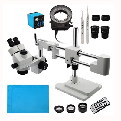 Microscope Kit Double Boom Stand Trinocular Microscope 3.5X-90X Simul-Focal 21MP 2K H_DMI Camera 144 LED Light digital microscope welding tool Microscope Lens Adapters ( Color : 14MP H-DMI Camera )