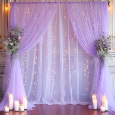 20x10ft Purple Tulle Backdrop Curtain with Lights String for Parites, Sheer Photo Backdrop Curtains with Lights for Wedding Backdrop Ceremony Reception Bridal Shower Baby Shower Birthday Party