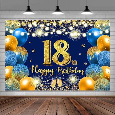 7X5ft Happy 18th Birthday Backdrop, Blue Balloon Birthday Banner, Girls Boys Party Background Decoration
