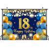 7X5ft Happy 18th Birthday Backdrop, Blue Balloon Birthday Banner, Girls Boys Party Background Decoration view 2