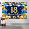 7X5ft Happy 18th Birthday Backdrop, Blue Balloon Birthday Banner, Girls Boys Party Background Decoration view 3