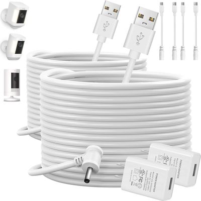 26FT Charge Cords with Quick 2A Power Adapter for Ring Camera Battery Indoor Outdoor Charging Cable for Ring Stick Up Cam Battery Spotlight Cam Pro Power Electronic Cable(White,2 Pack)