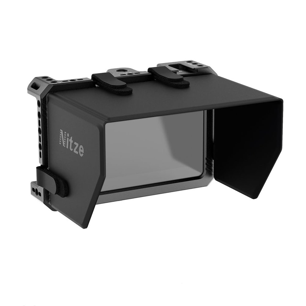 DirectNine Basics Monitor Cage Nitze Cage Built-in Cold Shoe with LS5-B2 sunhood Kit for SmallHD Indie 5 / Cine 5 Monitor
