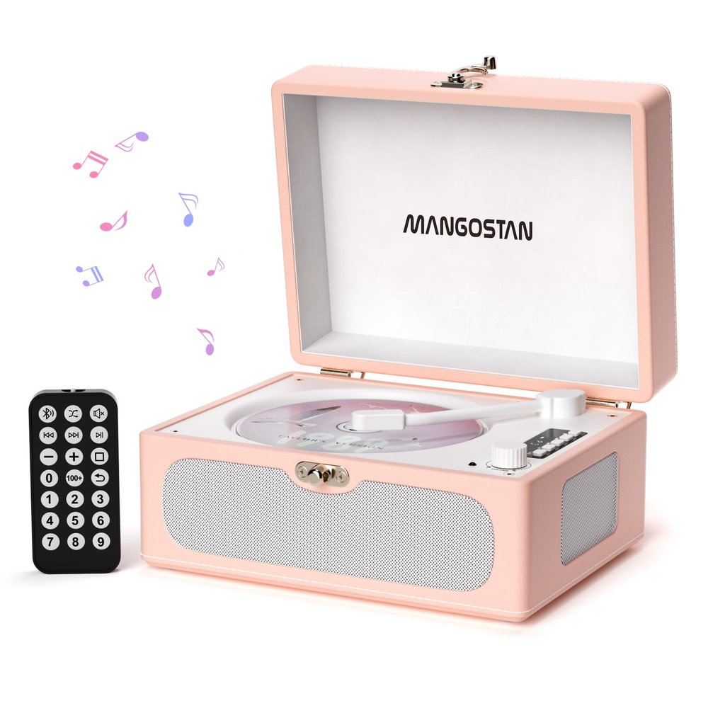 CD Player Portable with Speaker, Rechargeable Desktop CD Player with Bluetooth Boombox AUX in Headphone Jack USB Playback and Remote Control, Peach Pink