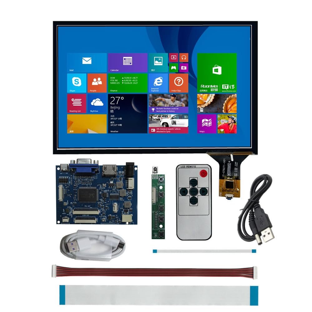 DirectNine Basics 10.1 inch IPS 1280 * 800 Universal LCD Display Screen HDMI/VGA Driver Control Board Digitizer Touchscreen Computer Secondary Monitor, black, 10.1-IPS-touch-810
