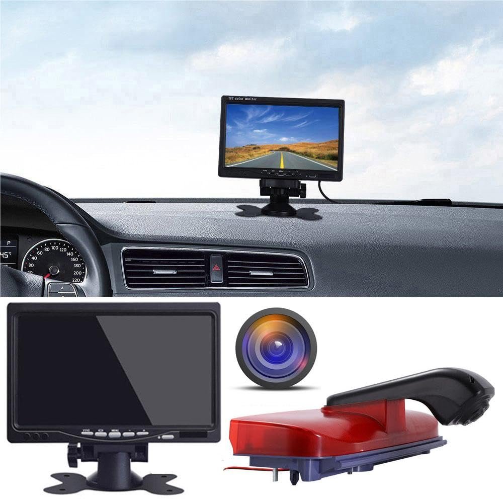 18mm Car Third Roof Top Mount Brake Lamp Light Rear View Reverse Parking Camera,Replacement for Van Ford Transit Connect 2 II/XL Cargo Titanium Passenger Wagon 2014-2022 (with 7 inch Monitor)