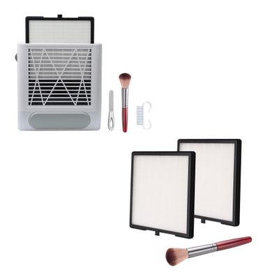 ibubu 80w Powerful Nail Vacuum Dust Collector Set White & Nail Dust Collector Filters 2 Pack with Nail Art Dust Powder Remover Brush 1 Pack