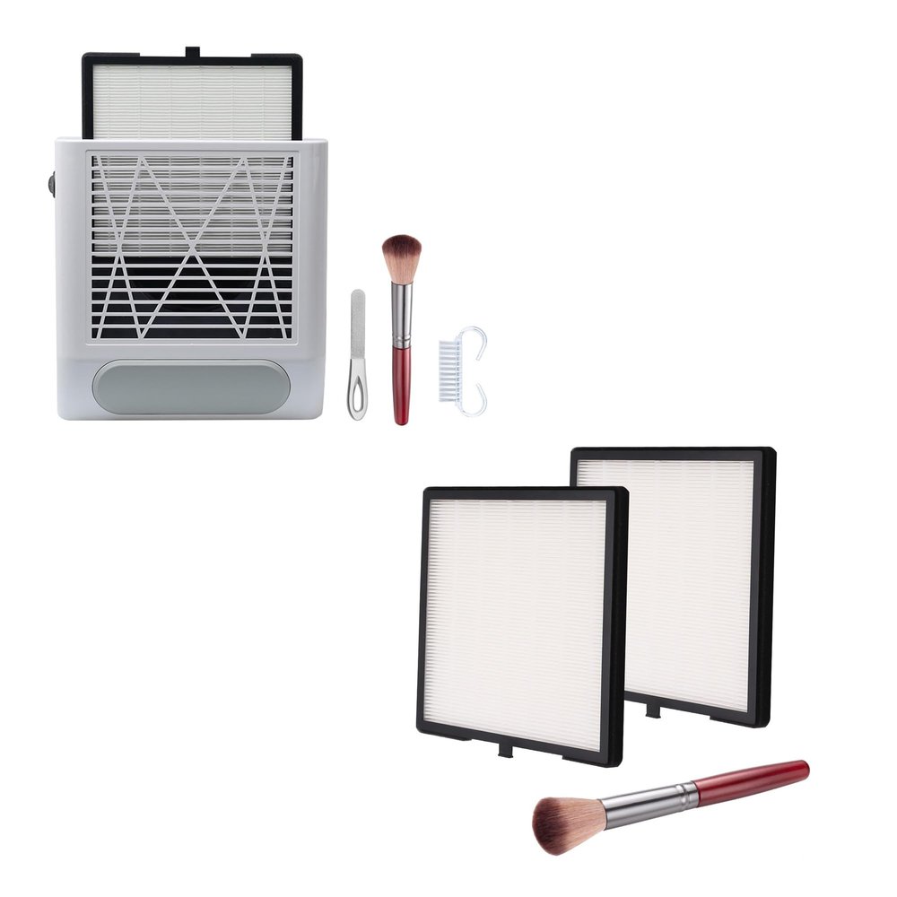 ibubu 80w Powerful Nail Vacuum Dust Collector Set White & Nail Dust Collector Filters 2 Pack with Nail Art Dust Powder Remover Brush 1 Pack