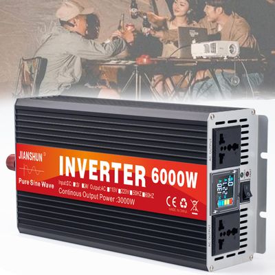 3000/4000/5000/6000w Pure Sine Wave Inverter 12/24/48/60/72v to 110/220v Car Inverter Dc to Ac Converter with Ac Socket,Led Display,for Truck,Boat,Camping,6000W-12Vto220V