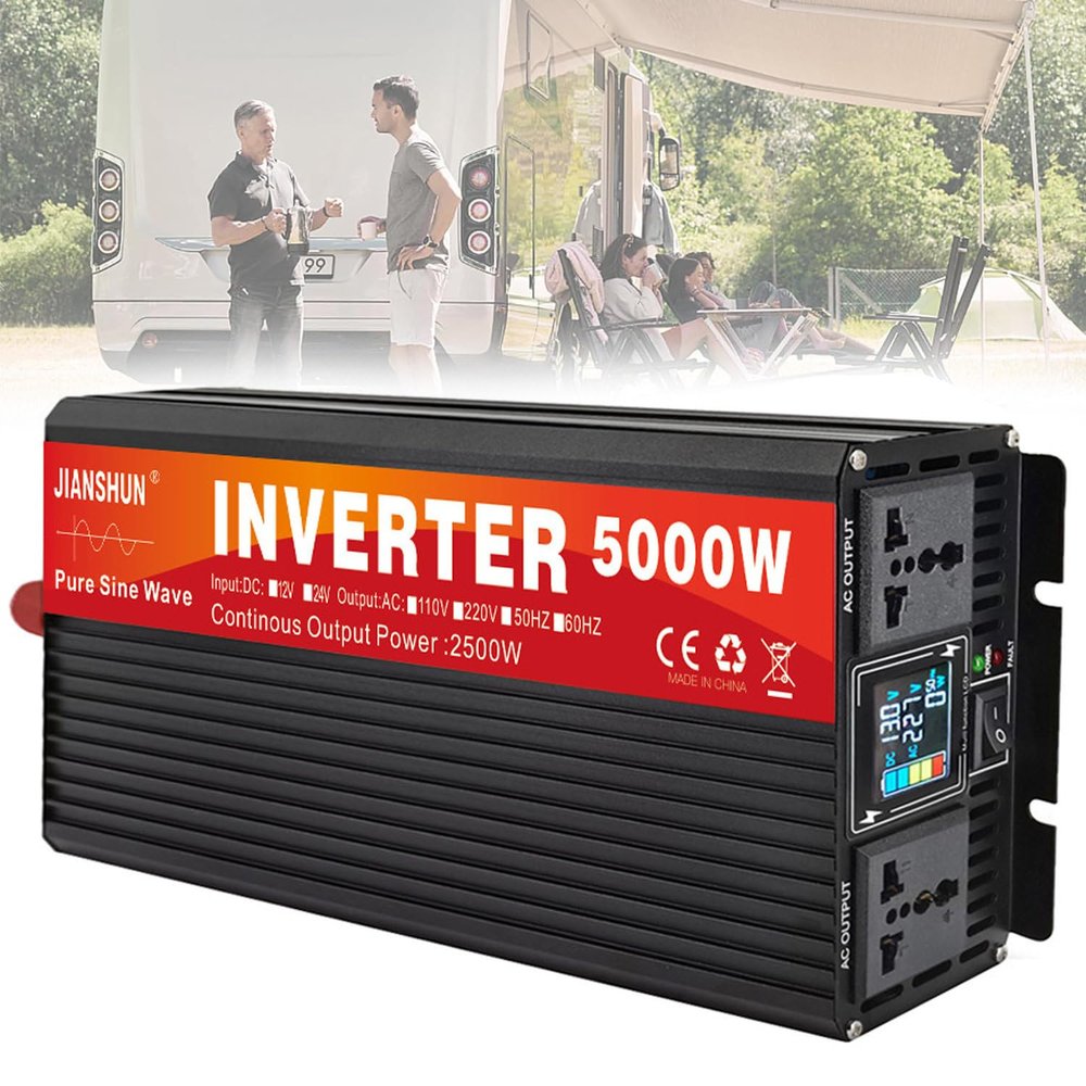 3000/4000/5000/6000w High Efficiency Pure Sine Wave Power Inverters Dc 12/24/48/60/72v to Ac 110/220v~240v Converter,with LCD Display & Ac Outlets,5000W-12Vto220V