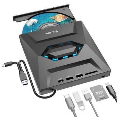 SUIDEK External CD DVD Drive for Laptop, USB C Portable CD/DVD +/-RW Burner DVD Player with SD Card Reader USB 3.0 Type C Hub Compatible with Laptop PC Windows Linux