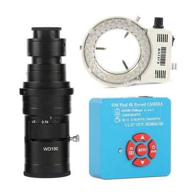 JOEBO Microscope Kit 4K 1080P 60FPS 55MP HDMI USB Video Lab Microscope Camera C-Mount Lens LED Ring Light for PCB Mobile Repair Soldering Microscope Lens Adapters (Color : 200X Lens LED Light)