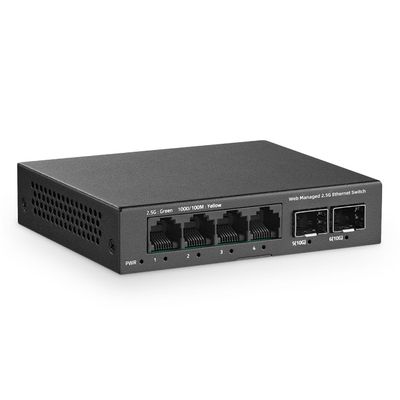 6 Port 2.5G Managed Switch, 4 x 2.5Gbps Base-T Ports and 2 x 10G SFP+ Slot, Support LACP/QOS/VLAN/IGMP, Mini Metal Fanless YuLinca 2.5Gb Easy Web Wallmount Switch