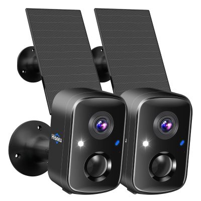 Hiseeu Security Cameras Wireless Outdoor, 2pcs Solar Powered 3K 4MP Surveillance WiFi Cameras for Home Security Outside, PIR/AI Motion Detection, Waterproof, Color Night Vision, 2-Way Audio, Black