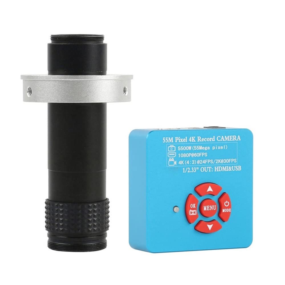 JOEBO Microscope Kit 4K 1080P 60FPS 55MP HDMI USB Video Lab Microscope Camera C-Mount Lens LED Ring Light for PCB Mobile Repair Soldering Microscope Lens Adapters (Color : with 130X Lens)