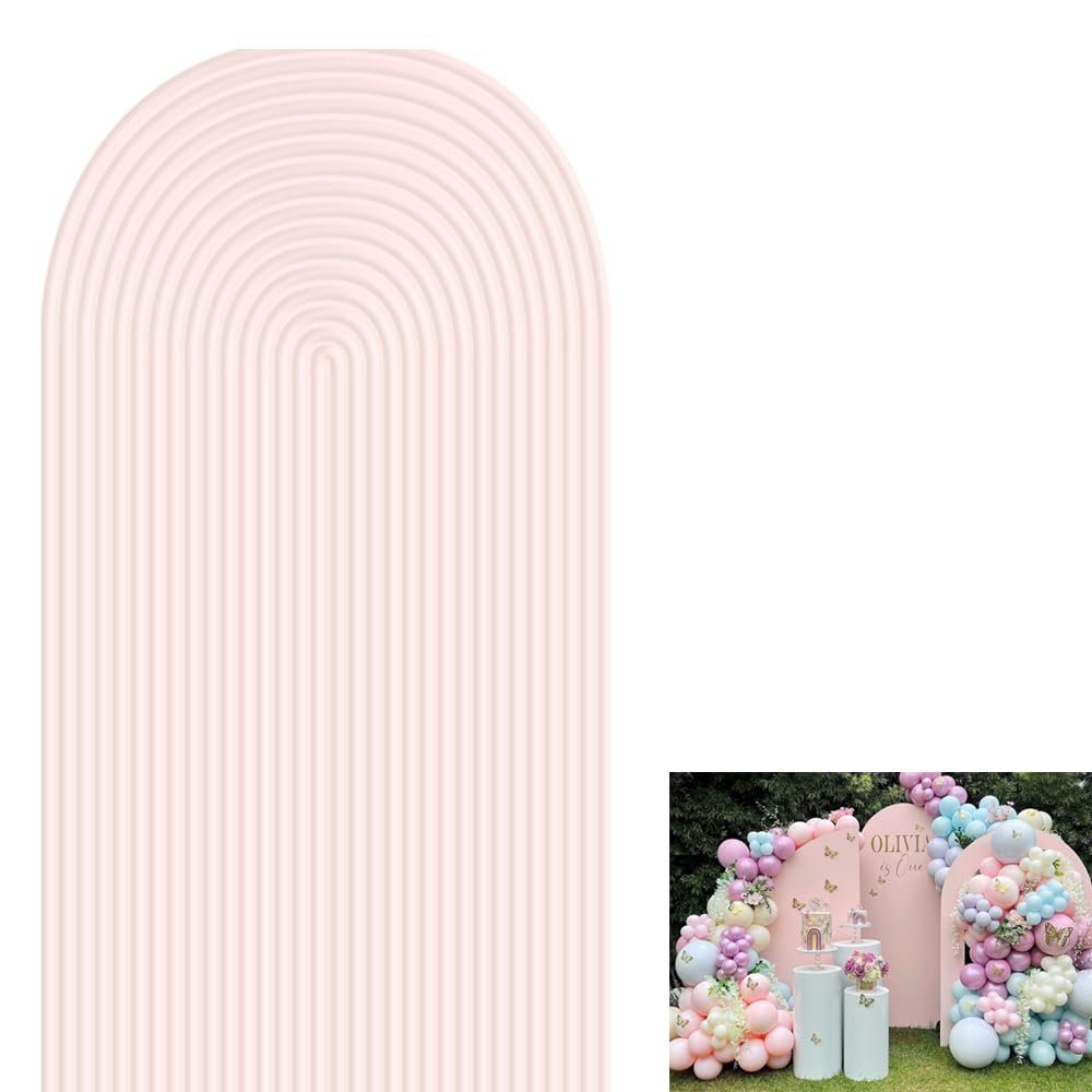 2D Printed Ripples Party Arch Covers Arched Backdrop Cover Stretchy Cover for Party Decoration Round Top Frame Spandex Cover (Light Pink459,6.5x3.3ft)