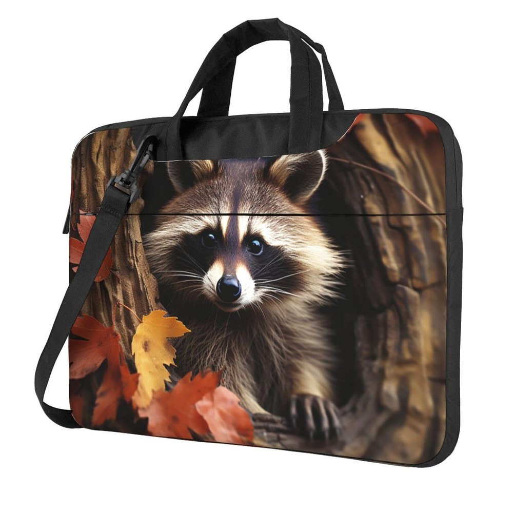 15.6 inch Laptop Tote Bag Men Women Raccoon in The Fall Tree Hole Shoulder Laptop Sleeve Briefcase Messenger Computer Bag