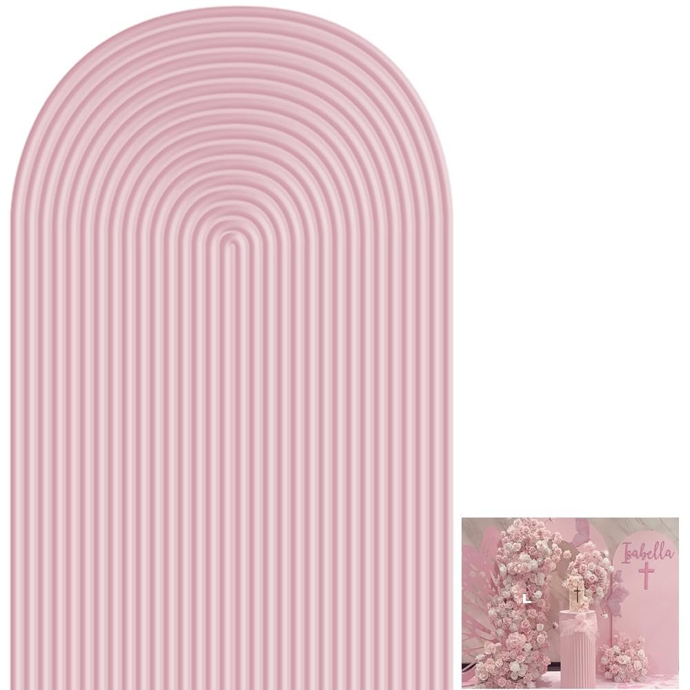 2D Printed Ripple Party Arch Cover Curved Top Backdrop Stretchy Spandex for Party Decoration,Elastic Washable Fabric (Pink,6.5x3.3ft)