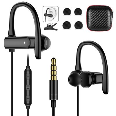 3.5mm Wired Headphones Over Ear Buds for School Earhook Wrap Around Corded Plug in Earphones Sport Running Workout Gym Earbuds Microphone for iPhone 6 6s Samsung/Galaxy A14 MP3 MP4 PC Laptop Computer