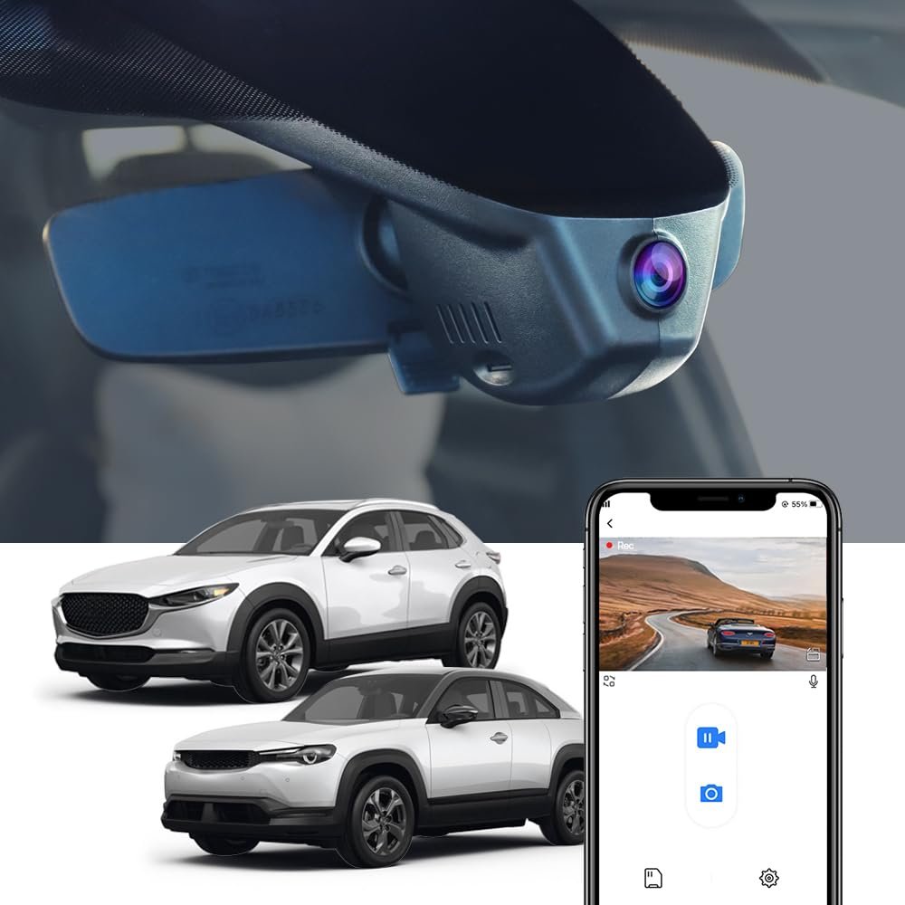 Fitcamx 4K Dash Cam Adapts for Mazda CX-30 2020-2023 & MX-30 EV 2022-2023 Select Premium Plus Turbo Carbon (NO Sunroof), OEM Look, UHD 2160P Video, WiFi & APP, Loop Recording Parking Mode, 64GB Card