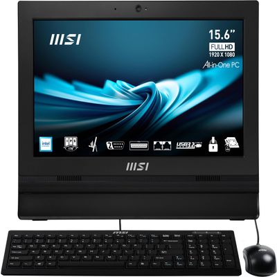 MSI PRO AP162T 15.6 FHD Touchscreen All-in-One PC: Intel Celeron N100, 4GB DDR4, 128GB m.2 NVMe SSD, WiFi, Bluetooth, Windows 11 Pro: ADL-020US