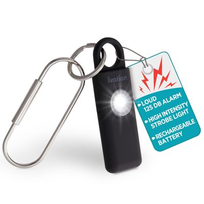 Ivation Personal Rechargeable SOS Alarm, Pocket Size Loud 130dB Sound Safety Siren & LED Panic Strobe Light with Carabiner Keychain Clip for Women, Children & Seniors, Black