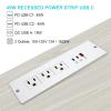 45W Recessed Power Strip USB C,Flush Mount Desk Power Outlets 3 AC Outlets 3 USB Ports Flat Plug Extension Cord Built in Sofa Table Cabinet Nightstand Couch White view 4