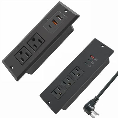 45W Recessed Power Strip USB C,Flush Mount Desk Power Outlets 3 AC Outlets 3 USB Ports Flat Plug Extension Cord Built in Sofa Table Cabinet Nightstand Couch Black