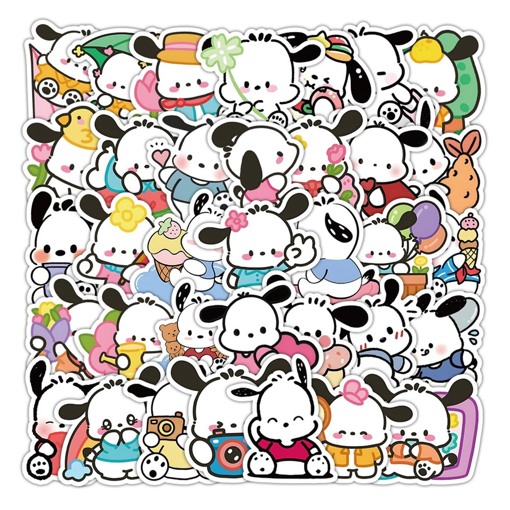 50Pcs Cartoon Cute Pochacco PET Transparent Stickers Pack Decal for Water Bottles Cup Laptop Phone Guitar Car Bike,Kid/Teen Gift JKT