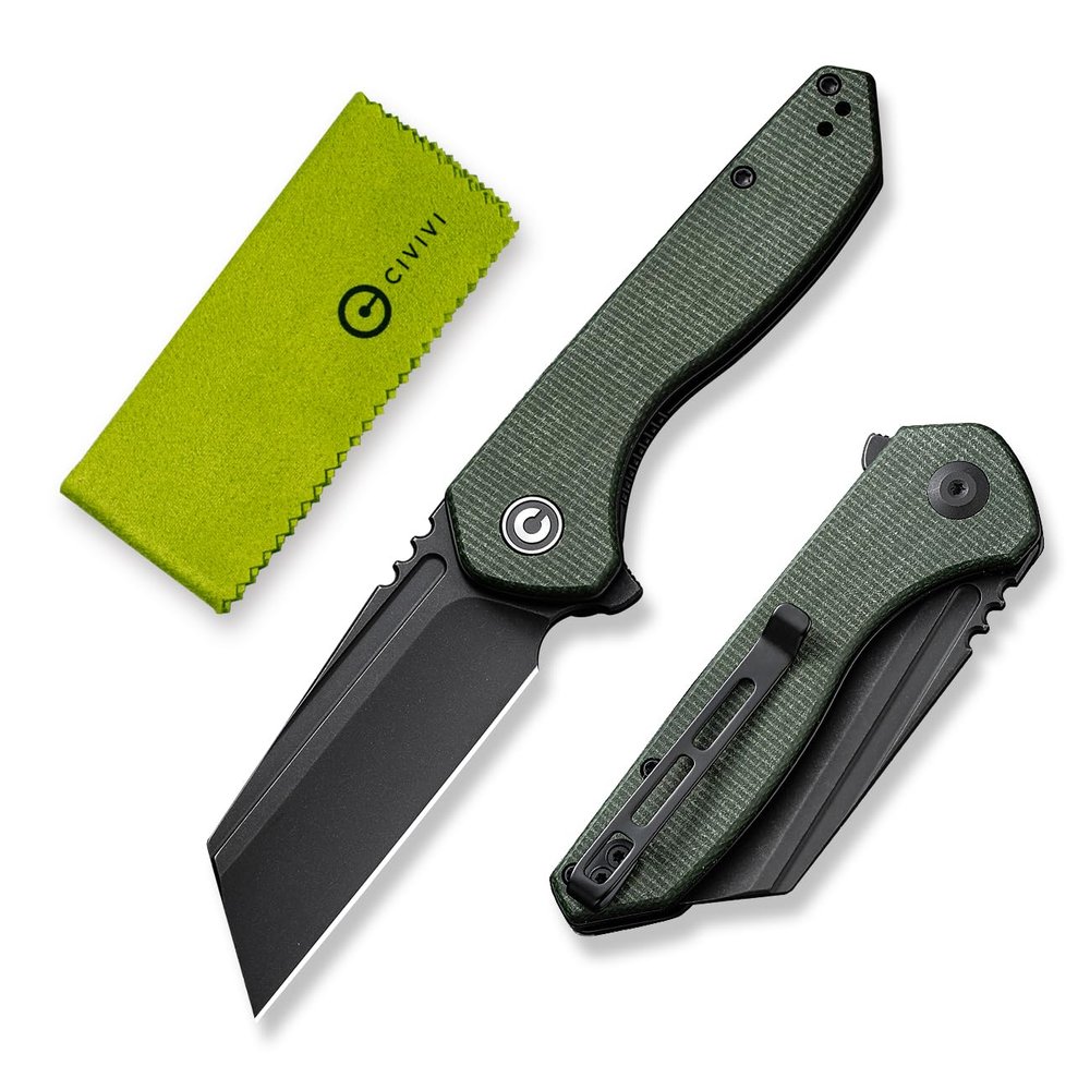 CIVIVI Pocket Knife for Men, ExOne Folding Knife with Flipper, 2.94" Nitro-V Reverse Tanto Blade Micarta Handle for Perfect EDC Gift C23036-3