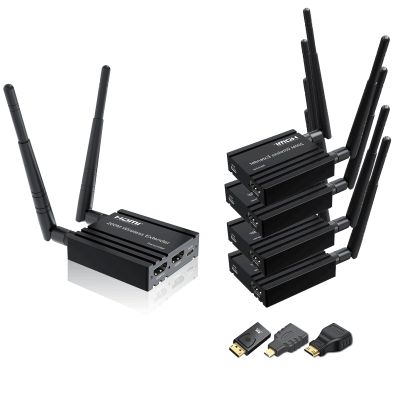 RIJER Wireless HDMI transmitter and Receiver 4k decoding, One Transmitter and four Receivers, Long Range Wireless Transmission 656FT/200M,Plug-Play, 2.4/5.8G for PC/Laptop/TV to Monitor/Projector/HDTV
