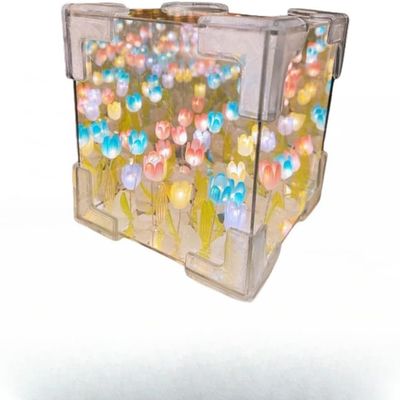 JKVPVANT Flower Tulip LampHandmade DIY Tulip Flower Magic Cube Mirror Night Light, Creative Gift for Teen Girls, Couple, Friends, Children (Multicolor)