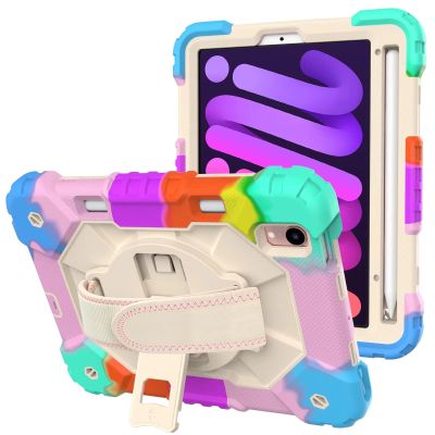 ZXHYliang Case for iPad Mini 6(8.3-Inch,2021), with Pen Holder Portable Hybrid Shock-Proof Cover with Rotatable Hook&Loop Handle,Kickstand,Shoulder Strap. (Colorful Blue)