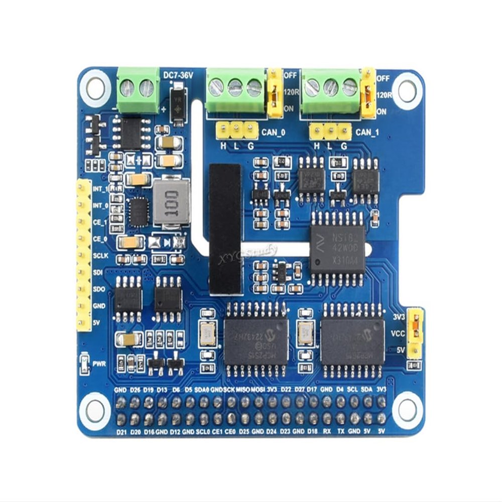 2-Channel Isolated CAN Bus Expansion HAT for Raspberry Pi 5 Built-in Multi Protections, Dual Chips Solution, Stackable Design for Expanding Multiple CAN Channels @XYGStudy (2-CH CAN HAT+)