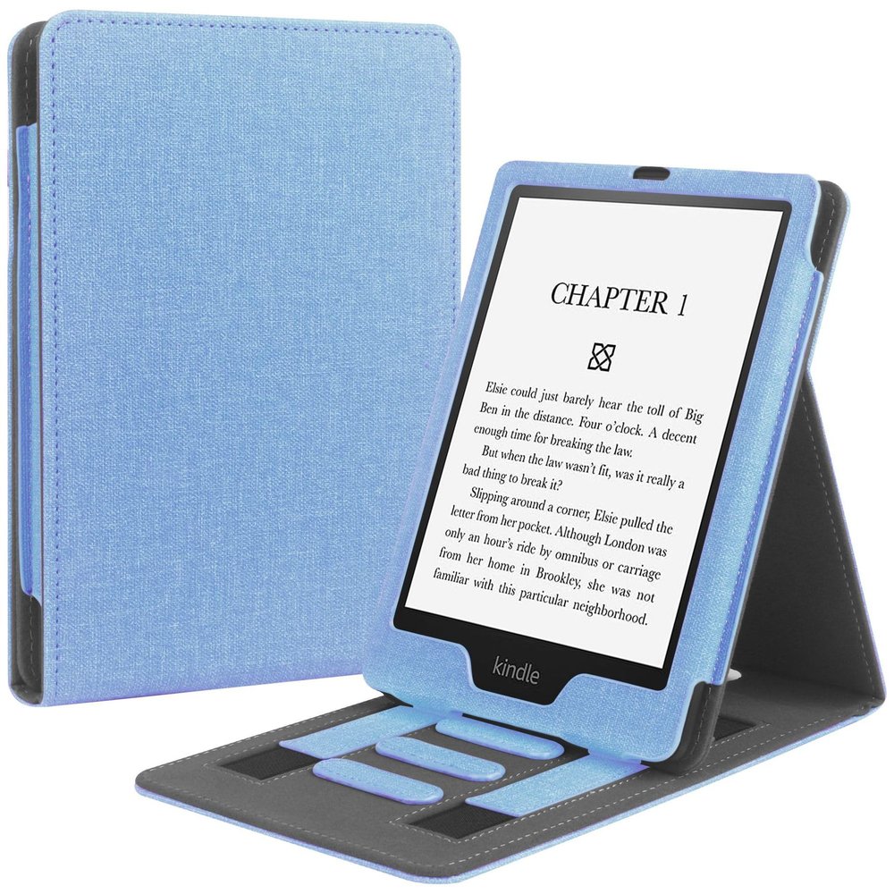 Flip Case for 7"/6.8" Kindle Paperwhite 12th/11th Generation 2024/2021 & Kindle Paperwhite Signature Edition, Two Hand Straps and Vertical Multi-Viewing Stand Cover with Auto Wake/Sleep Light Blue